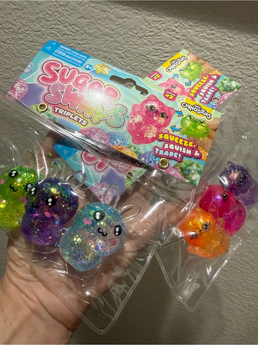 Sugar Swaps Triplets Glitter Squishy Toy. Bunnies & Cats. New